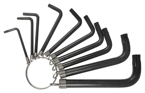 Набор закаленных ключей TORX на кольце Т9-Т40, CrV с чёрным фосфатным покрытием, 8 шт.